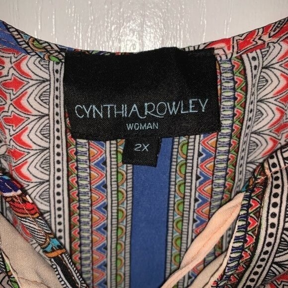 Cynthia Rowley Womens 2X Sleeveless Boho Print Top With Tie Neck & Vibrant Multi - Picture 4 of 9